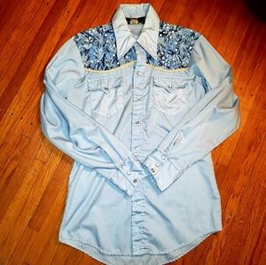 Vintage Sears Western Wear 70s Retro shirt pearl snap button rodeo shirt size L